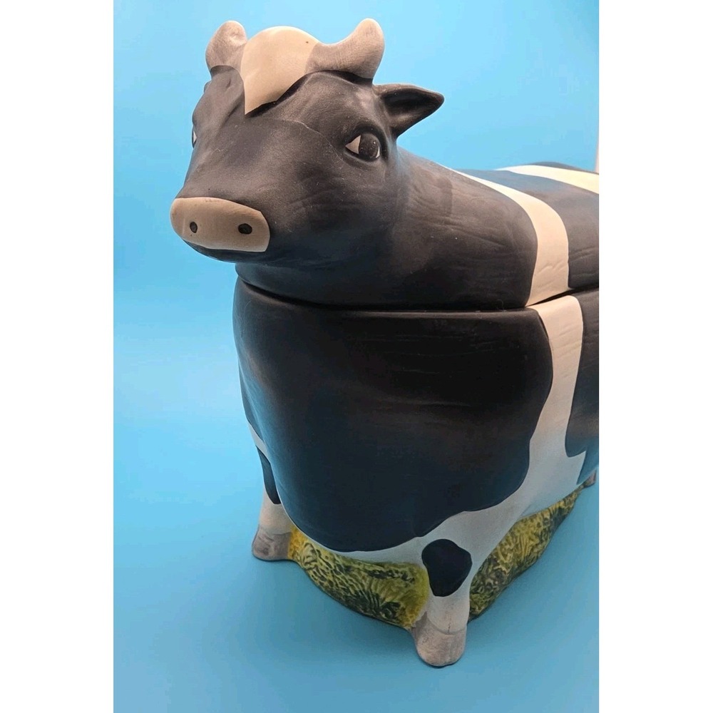 Sakura Warren Kimble Cookie Jar Holstein Cow Ceramic Hand Painted B&W - Picture 2 of 8